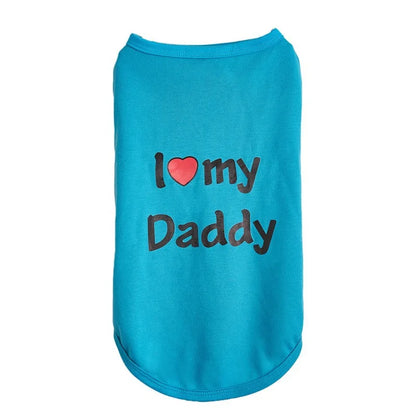 Pet Couple Clothes I Love My Daddy / Mom Puppy Tank Top Summer Sleeveless T-Shirt for Small Dogs Cute Pet Outfit