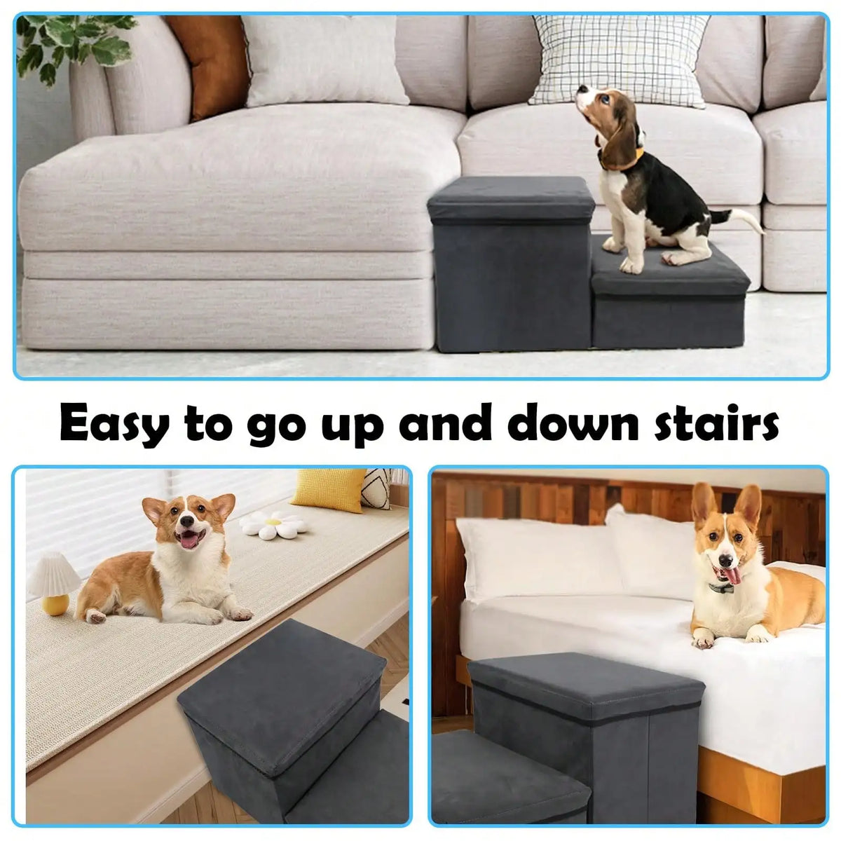 Foldable Dog Stairs For Small Medium Dogs With Storage And Adjustable Steps Pet Storage Stepper For High Beds Sofa Holding Up To 50 Lbs Pet Dog Cat (2 Step)