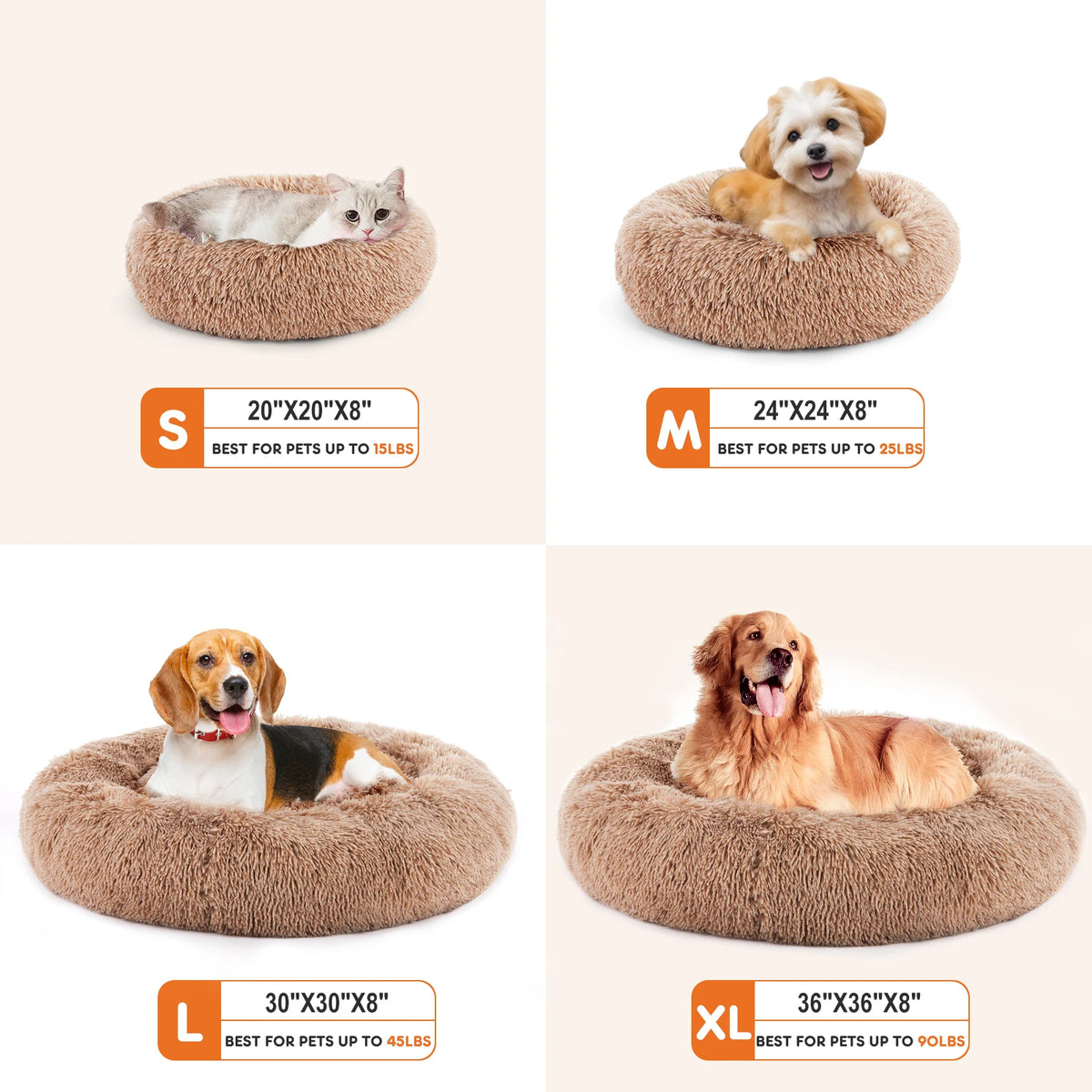 JHK Calming Dog Bed for Medium to Large Dogs Washable Large Pet Bed Anti-Slip Round Fluffy Plush Faux Fur Dog Bed