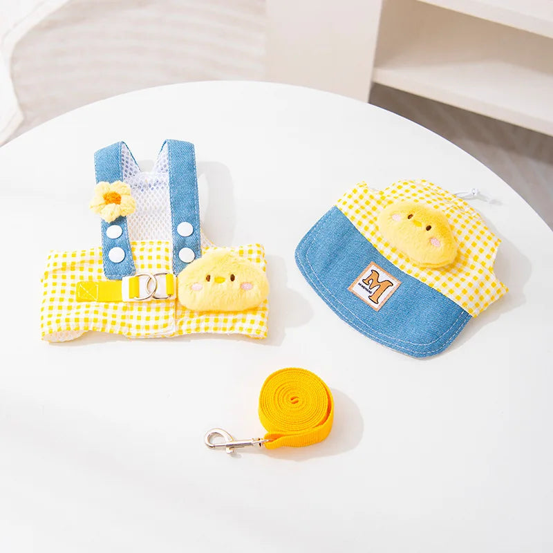3Pcs Spring Summer Pet Dog Clothes For Small Dogs Cats Puppies Chest Harness Traction Rope Breathable Fabric Clothing Supplies