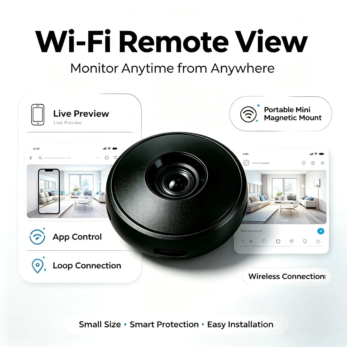 1080P HD Mini Security Camera Wireless WiFi Indoor Camera Magnetic Mount Night Vision Motion Detection Loop Recording Remote View for Home Baby Pet Office Surveillance