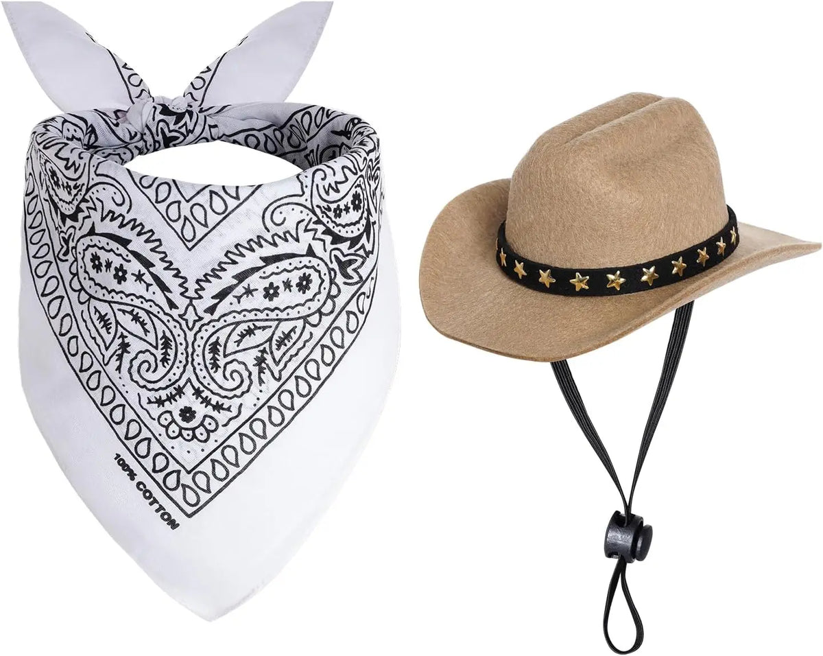 Halloween Costumes for Dogs Cat Pet Cowboy Costume Cowboy Hat with Bandana Set for Halloween, Christmas, Holiday, Party, Cosplay (Pink, Small)