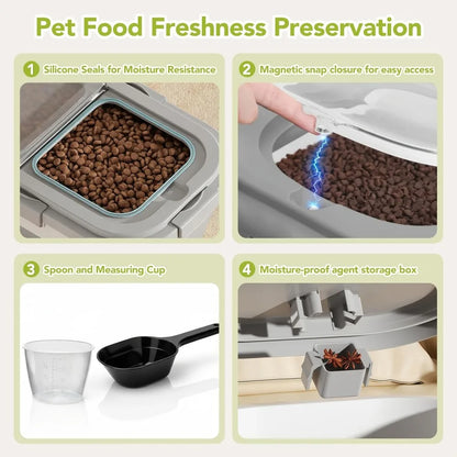 3Lbs Collapsible Pet Food Storage Container with Airtight Lid, Dog Food Storage Container with Measuring Scoop And Cup, Wheels & Handle for Easy Moving, Keep Dry Food Fresh