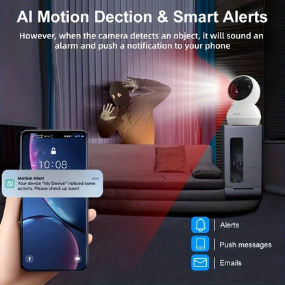 3K Pet Dog Camera with Phone App, 5G/2.4G WiFi Indoor Security Baby Camera,AI Detection 360° Pan&Tilt, 2-Way Audio, Night Vision