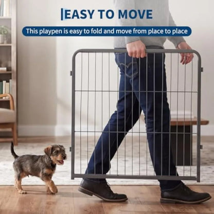 Garvee 6 Panels Dog Fence Playpen Foldable Exercise Puppy Kennel Cage Heavy Duty Exercise Fence w/Door for Dog Cat Rabbit Pet Exercise
