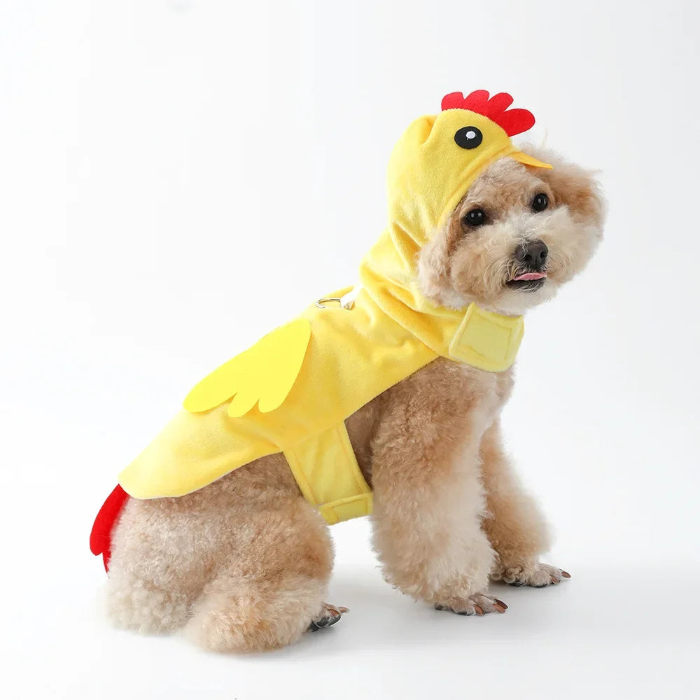Cute Chicken Dog Pet Costume Funny Hoodie with D-Ring for Small Dogs And Cats Cosplay Outfit for Halloween And Christmas Parties