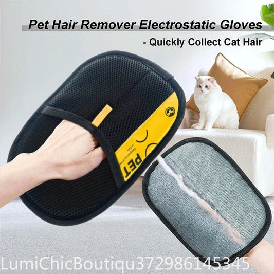 2‑in‑1 Electrostatic Pet Hair Remover Glove Reusable Washable Grooming Glove With Lint Roller Brush Safe Fur Removal For Cats Dogs