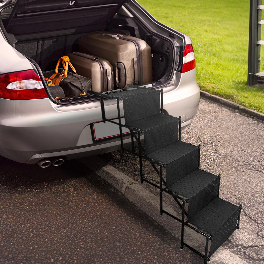 5 Steps Dog Car Ramp for Large Dog Support Up To 150 Lbs Foldable Pet Ladder Support Pet Stair for High Beds Trucks Cars and SUV
