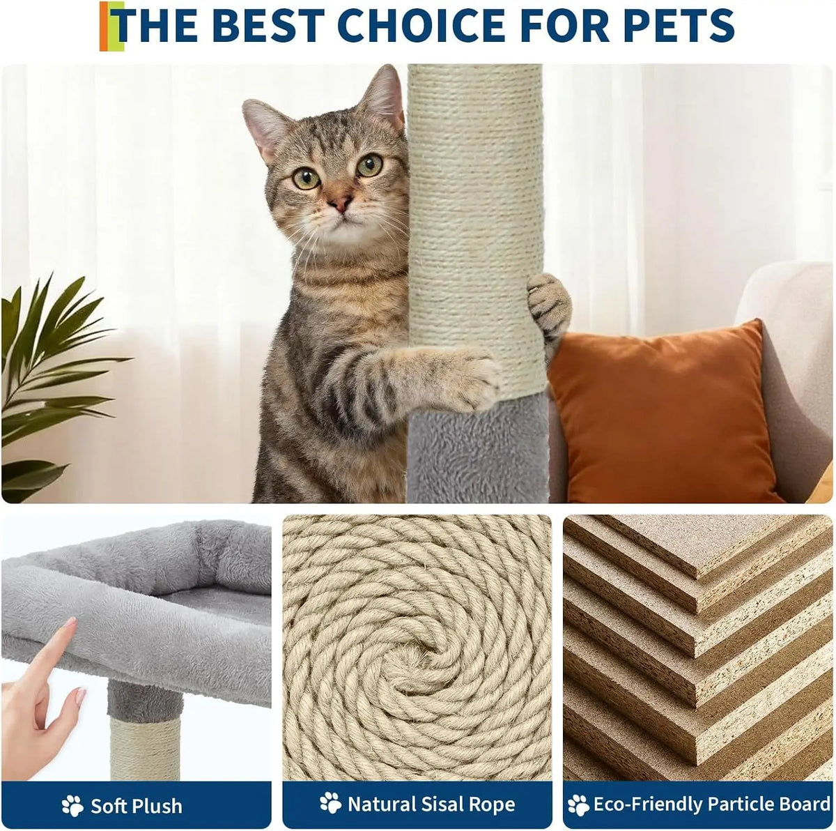 Cat Scratching Post Wear-Resistant Lint-Free Scratch-Resistant Pet Grooming Tool with Scratching Posts, Condo, Perches, Hammock & Tunnel Heavy Duty Cat Furniture for Indoor Cats