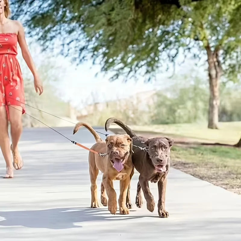 Self-Retracting Pet Leash with Dual Heads, 360-Degree Outdoor Dog Lead, One Leash for Two Dogs