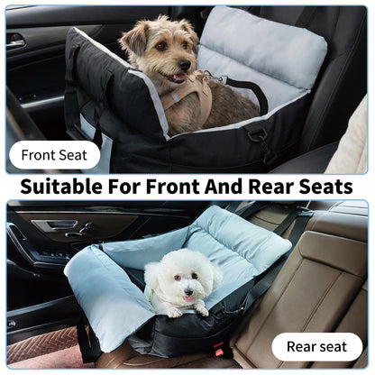 Portable Dog Car Seat Pet Dog Booster Seat Puppy Travel Carrier Bed with Safety Belt Storage Pocket Removable Washable Cover