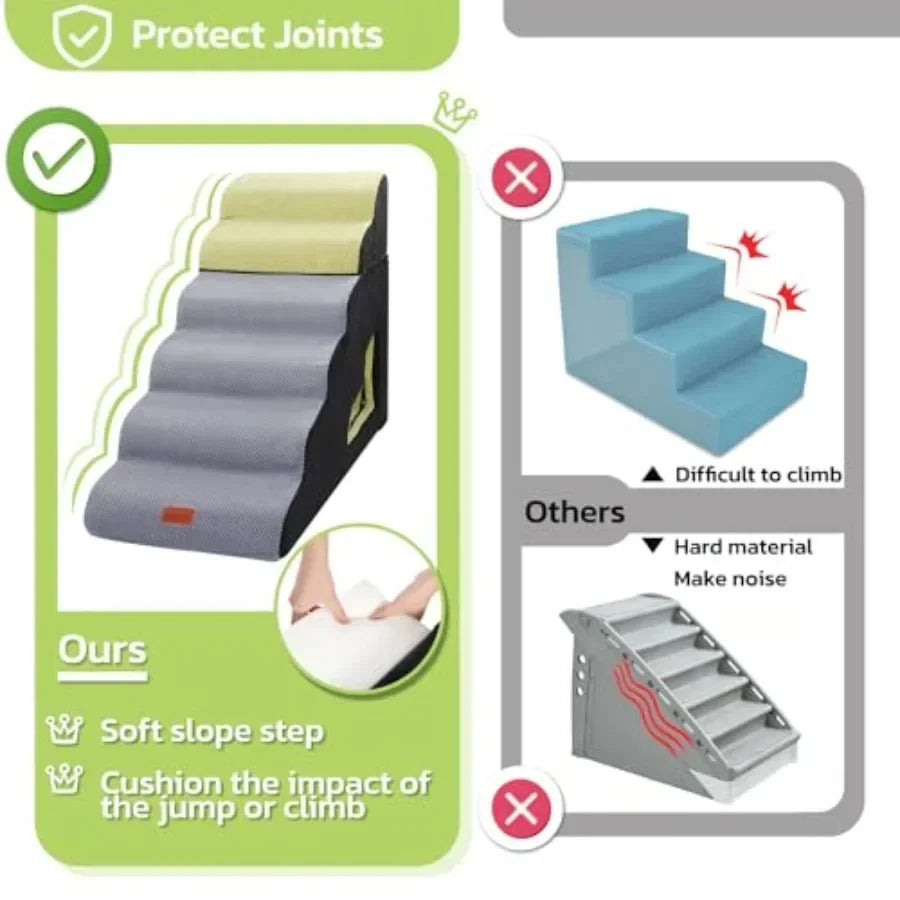 Dog Stairs for High Bed, 30 Inch Height 6 Steps Soft Foam Spliced Dog Steps for Bed, Non-Slip Sturdy Pet Stairs, Ramp for Small
