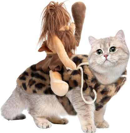 Dog Halloween Costume Funny Dog Cowboy Riding Costume Pet Costume Cat Suit Cowboy Rider Style for Small Medium Large Dogs (Primitive Man, Medium)