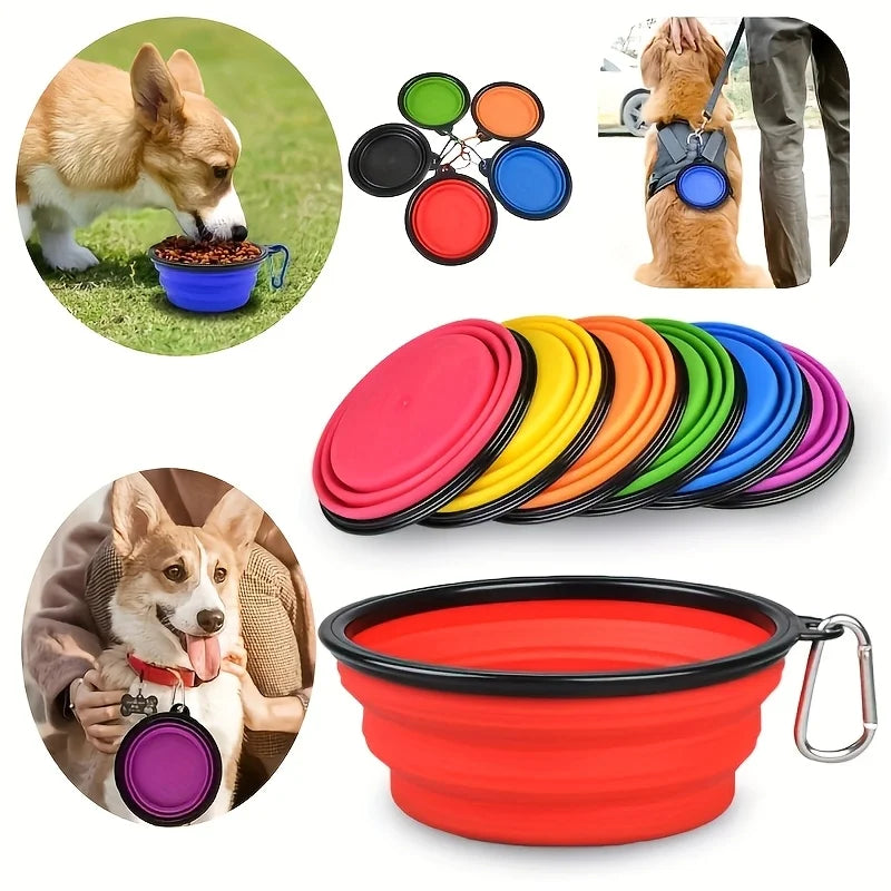 Portable Foldable Pet Bowl 350ml 1000ml Plastic Water and Food Bowl for Dogs Cats Collapsible Bowl with Buckle Black Frame Leak Proof Easy Grip Handle for Camping Hiking Travel Home Use Pet Travel Essential