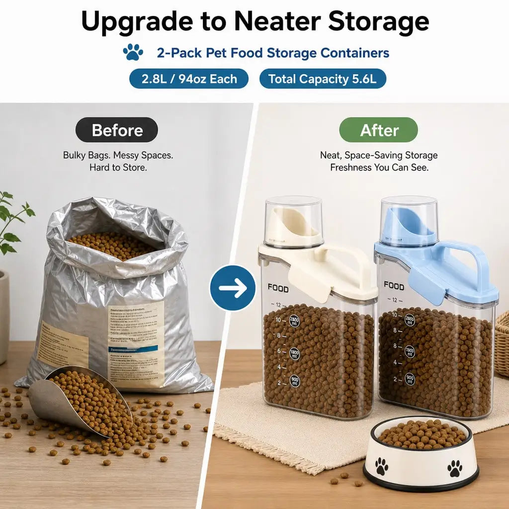 2-Pack Pet Food Dispenser Containers With Measuring Cups, Airtight Pantry Organizer For Kibble And Treats
