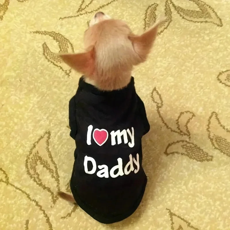 Pet Couple Clothes I Love My Daddy / Mom Puppy Tank Top Summer Sleeveless T-Shirt for Small Dogs Cute Pet Outfit