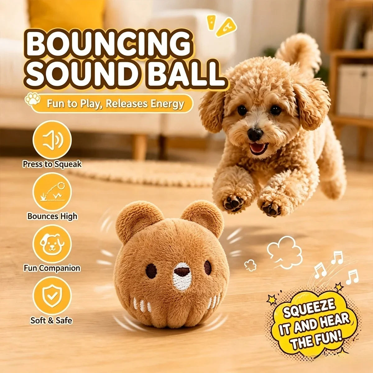 One brown panda bouncy ball with sound, suitable for cats, scratching, and teething. It's a pet toy, dog teething toy, and featu