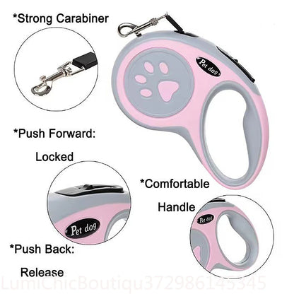 3M 5M Strong Retractable Nylon Dog Leash Paw‑Style Pet Lead For Small Medium Large Dogs Yorkies Puppy Outdoor Walking Supplies