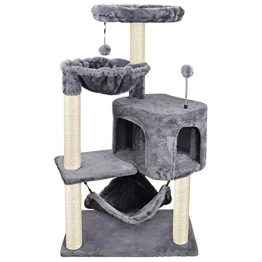 Cat Tree with Cat Condo and Big Hammock, Grey