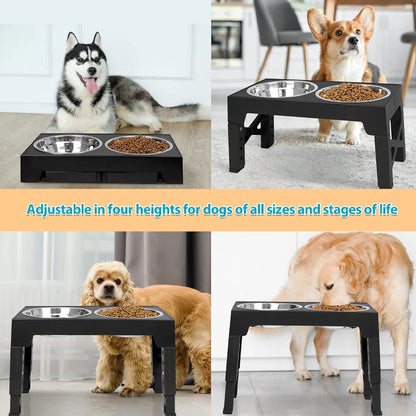 Adjustable Elevated Dog Feeder, Raised Dog Bowl Stand with Double Stainless Steel Food Water Bowls, Ergonomic Pet Feeding Station for Small Medium Large Dogs