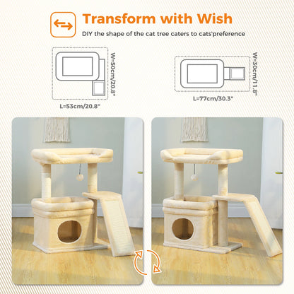 Small Cat Tree for Indoor Cat Tower with Sisal Scratching Post and Pad Wide Top Perch Large Cat Condo Cat Scratchers Cat Toys