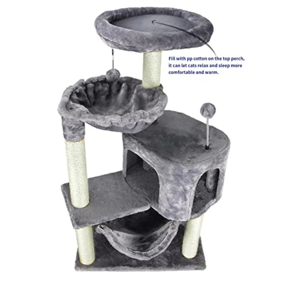 Cat Tree with Cat Condo and Big Hammock, Grey