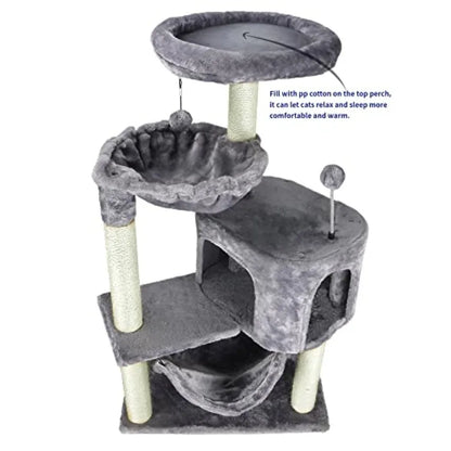 Cat Tree with Cat Condo and Big Hammock, Grey