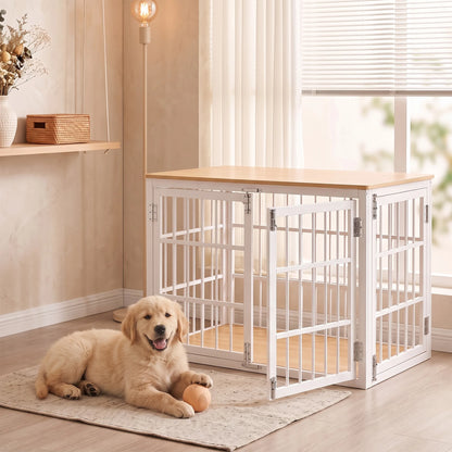 JHK 38 Inch Iron Wood Dog Cage with Double Lock Doors Heavy Duty Extra Large Pet Kennel for Indoor Outdoor Dog Kennel Furniture