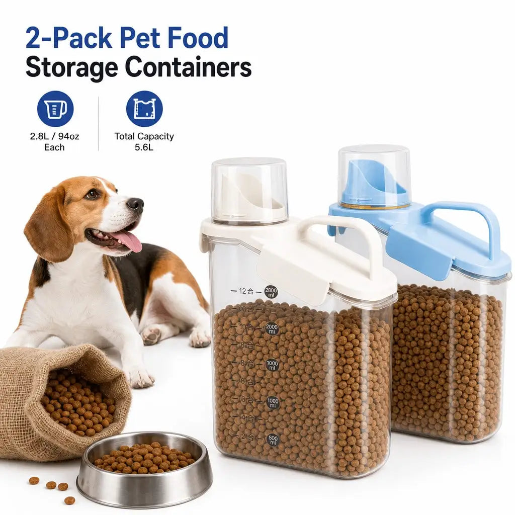 2-Pack Pet Food Dispenser Containers With Measuring Cups, Airtight Pantry Organizer For Kibble And Treats