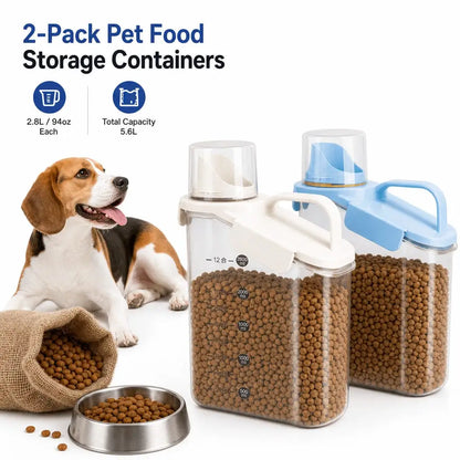 2-Pack Pet Food Dispenser Containers With Measuring Cups, Airtight Pantry Organizer For Kibble And Treats