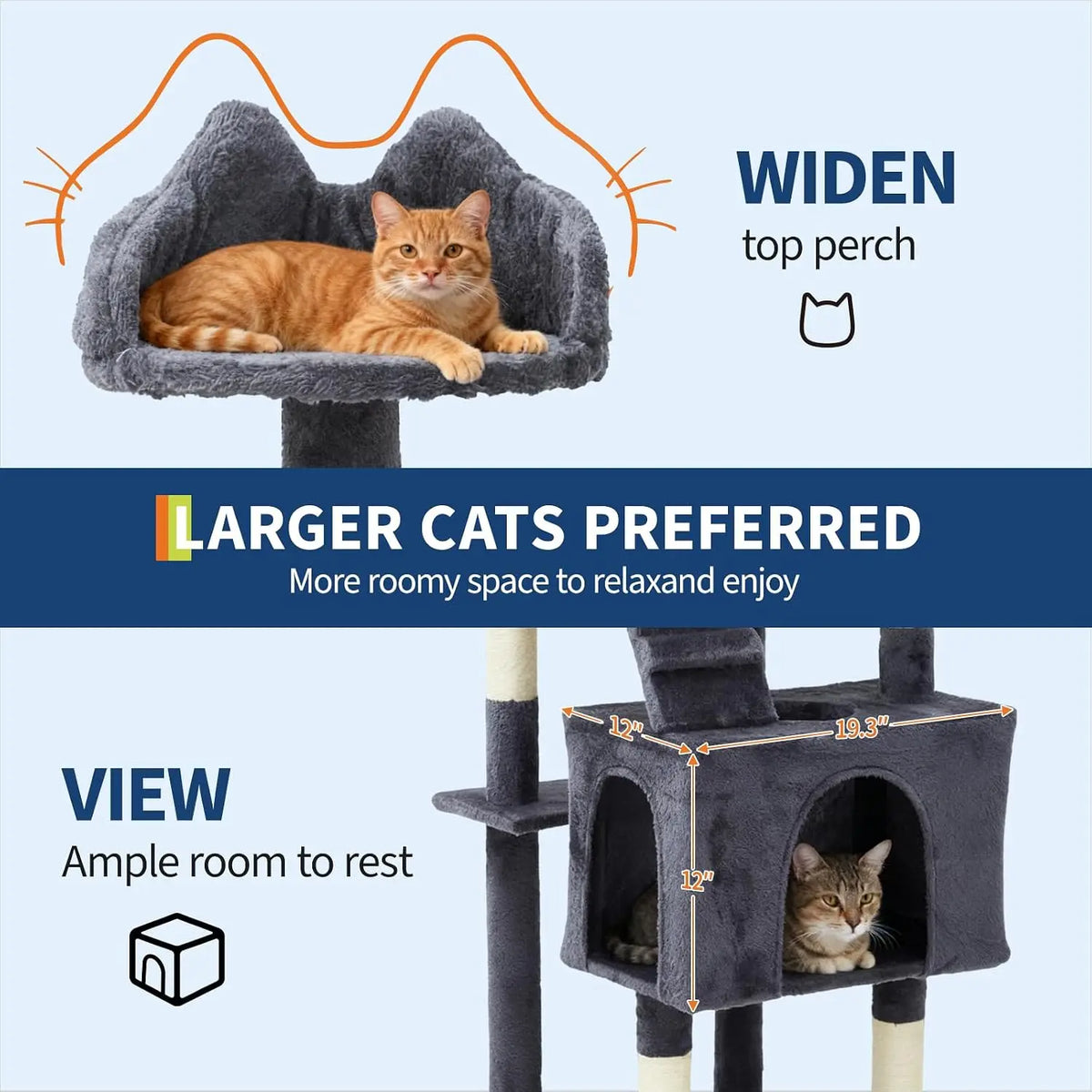 Garvee 72inch Large Cat Tree Tower Heavy Duty Stable Cat Furniture with 6 Sisal Scratching Posts, 2 Soft Perches, Spacious Condo, Platforms & Dangling Balls Villa Training Aids Pet Products Supplies