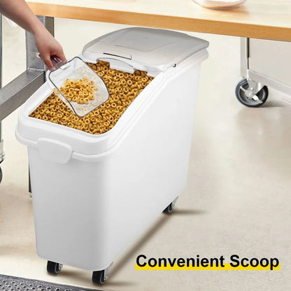 27Gallon/100L Large Rice Storage Container for Kitchen Ingredients Grain Cereal Flour Airtight Pet Food Dispenser Bin with Whee