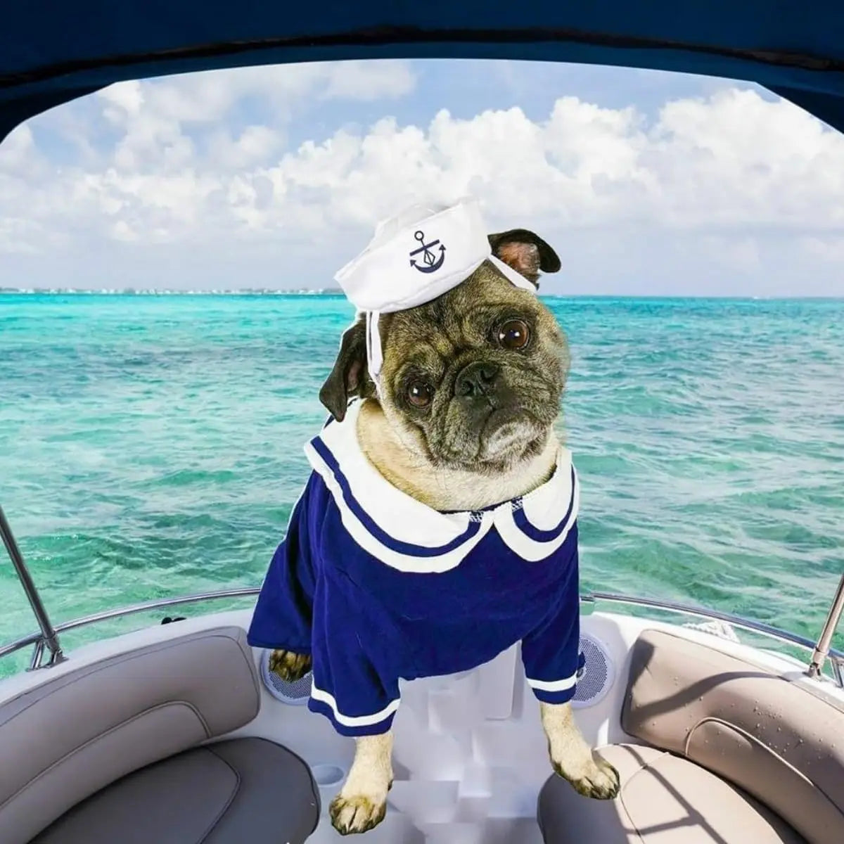 Pet Sailor Costume for Cats Small Dogs, Cat Halloween Costumes, Small Dog Sailor Outfit, Cat Sailors Hat with Tie Collar, Pet Navy Costume for Kitten Puppy Statue Decoration