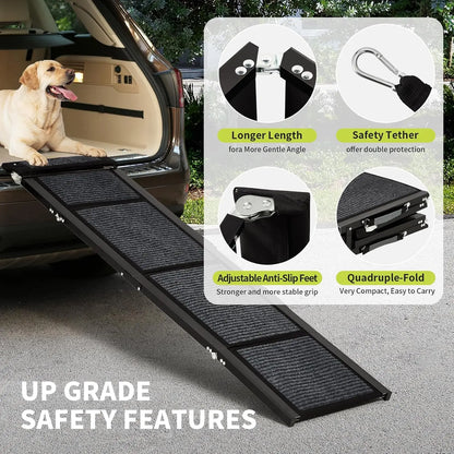 Garvee 63inch Folding Car Pet Steps Non Slip Climbing Ladder Dog Ramp for Car Heavy Duty Ramp Supports Up to 250 Lbs for Large Dogs and Cats Vehicle SUV Safe