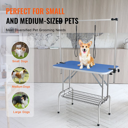 SucceBuy Pet Grooming Table Two Arms w/ Clamp Dog Grooming Station Foldable Pets Stand for Medium Small Dogs with Grooming Loop