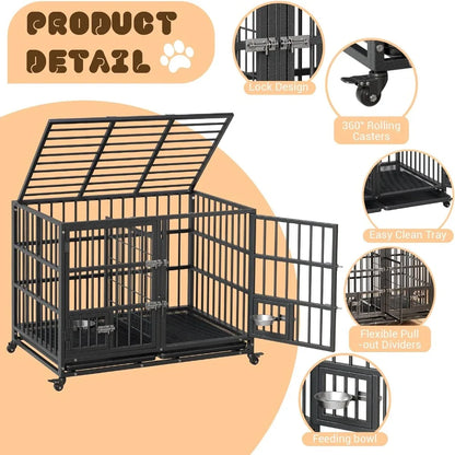 Garvee Metal Heavy Duty Dog Crate for Dogs Large Dog Cage with Removable Tray Easy Assemble Dog Kennel with Double-Latch Locks