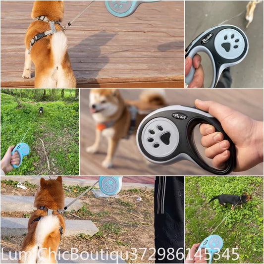 3M 5M Strong Retractable Nylon Dog Leash Paw‑Style Pet Lead For Small Medium Large Dogs Yorkies Puppy Outdoor Walking Supplies