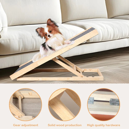 Wooden Folding Dog Ramp 3/4 Levels Height Adjustable Portable Pet Ramp Non-Slip Versatile for Indoor High Bed Couch