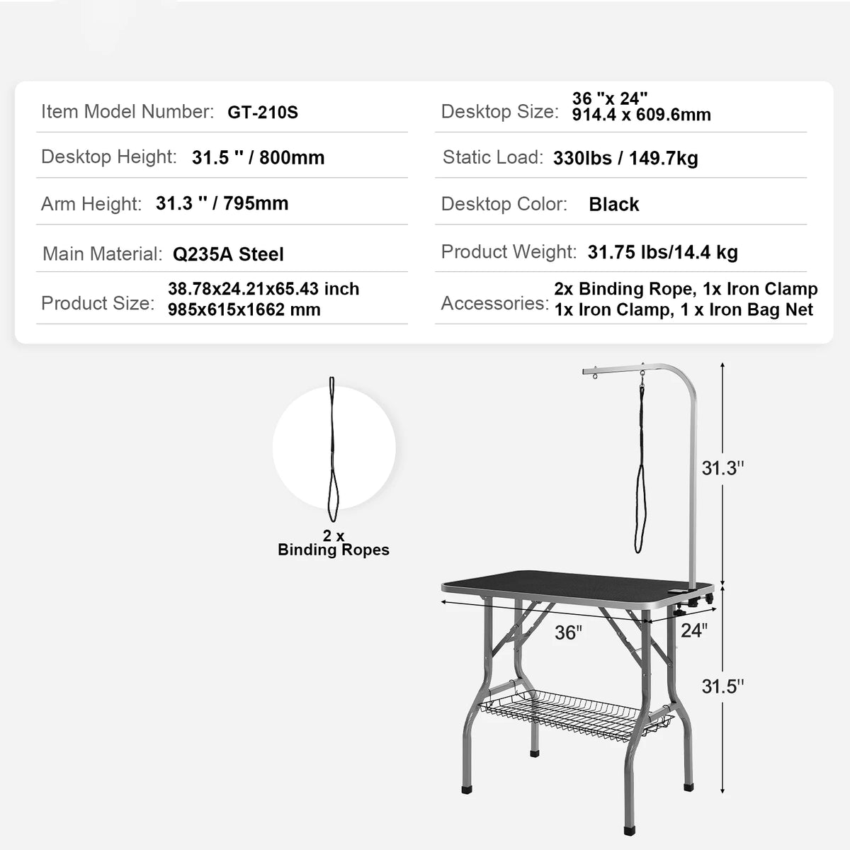 SucceBuy Pet Grooming Table Two Arms w/ Clamp Dog Grooming Station Foldable Pets Stand for Medium Small Dogs with Grooming Loop