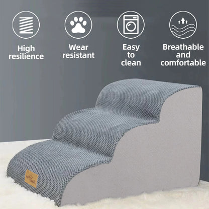3/4/5 Steps Dog Stairs for Small Dogs Curved Dog Step Pet Ramp with Removable Cover for Sofa Bed or Chair High-Density Sponge Foam