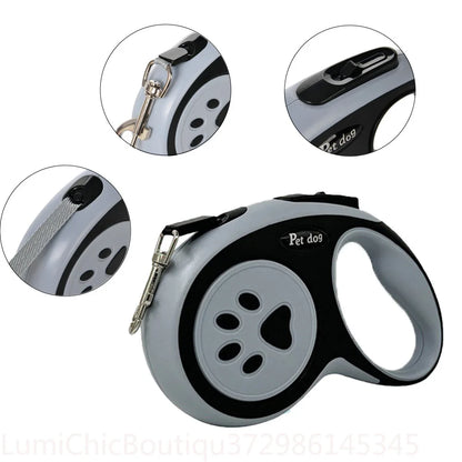 3M 5M Strong Retractable Nylon Dog Leash Paw‑Style Pet Lead For Small Medium Large Dogs Yorkies Puppy Outdoor Walking Supplies