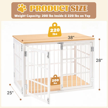 JHK 38 Inch Iron Wood Dog Cage with Double Lock Doors Heavy Duty Extra Large Pet Kennel for Indoor Outdoor Dog Kennel Furniture