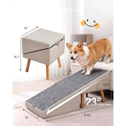 Dog Ramp for Couch Bed, 2-in-1 Dog Stairs for Small and Medium Dogs Cats, 16'' Indoor Pet Ramp with 23Gentle Slope, Non-Slip Fe