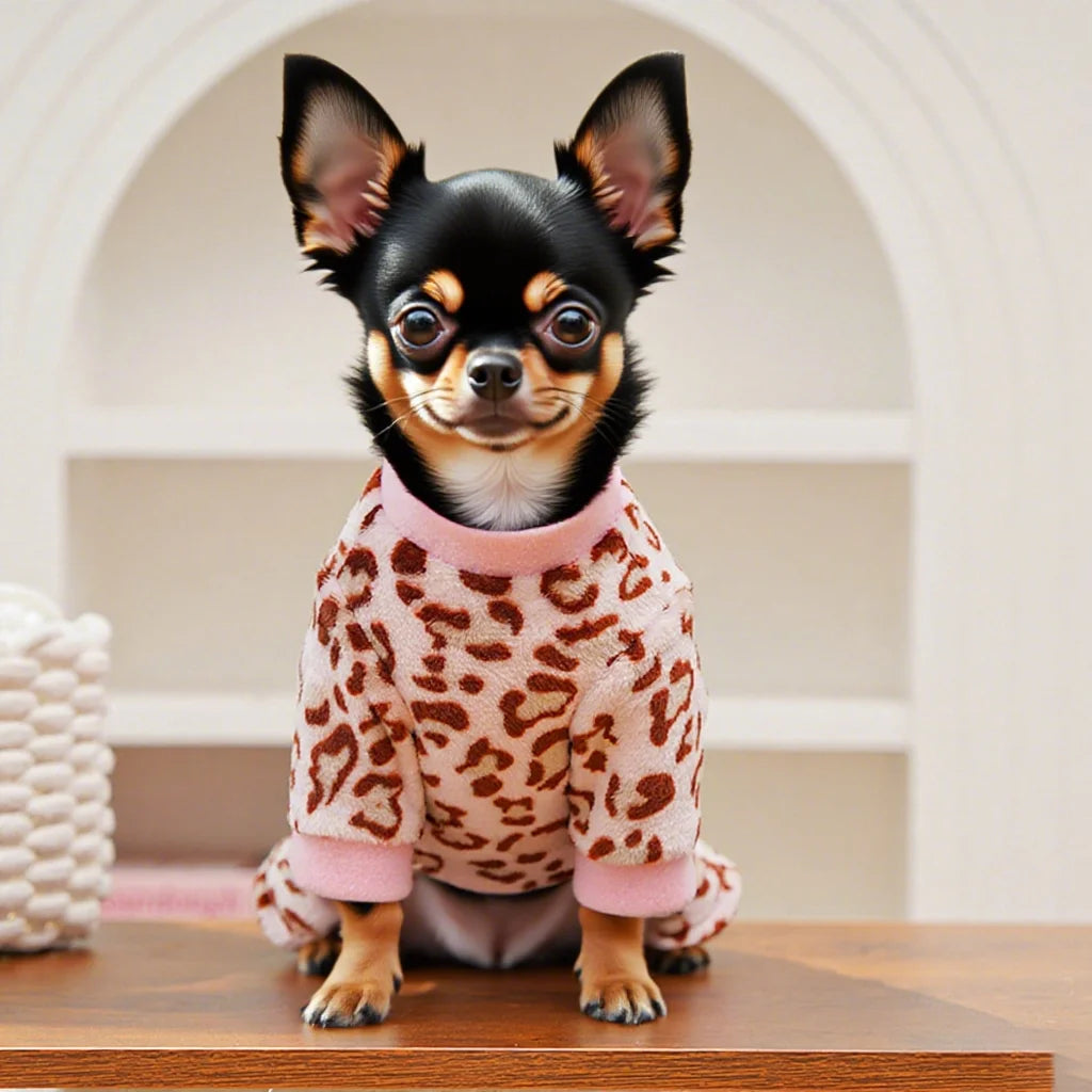 Leopard Dinosaur Dog Costume! Pet Winter Clothes Warm Fleece Jumpsuit Halloween Pajamas for Small Medium Dogs