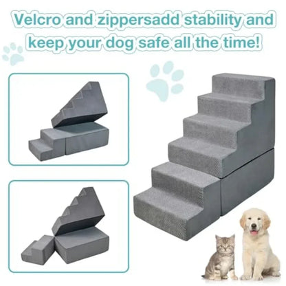 30 Dog Stairs for Small Dogs Cats to Access High Beds, Grey Polyester Fabric with Non-Slip Surface, No Assembly Required