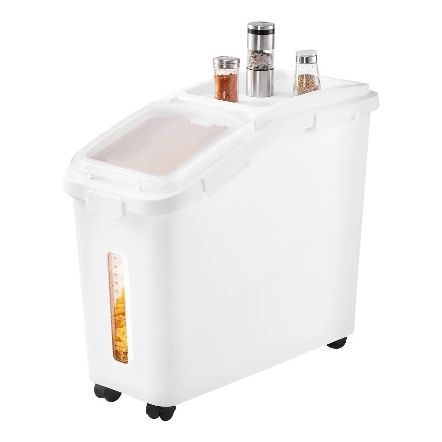 Large 11.4Gallon/50L Rice Storage Container for Kitchen Ingredients Grain Cereal Flour Pet Food Dispenser with Wheels Scoop Sca