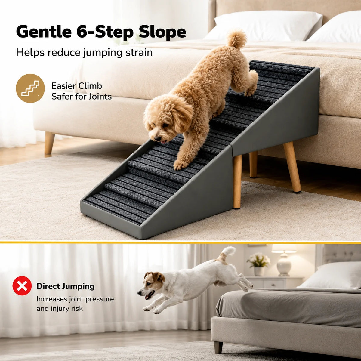 6 Step Dog Stairs Pet Ramp for Bed and Sofa Foldable Ottoman Non Slip Steps for Small Medium Large Dogs Indoor Furniture Access