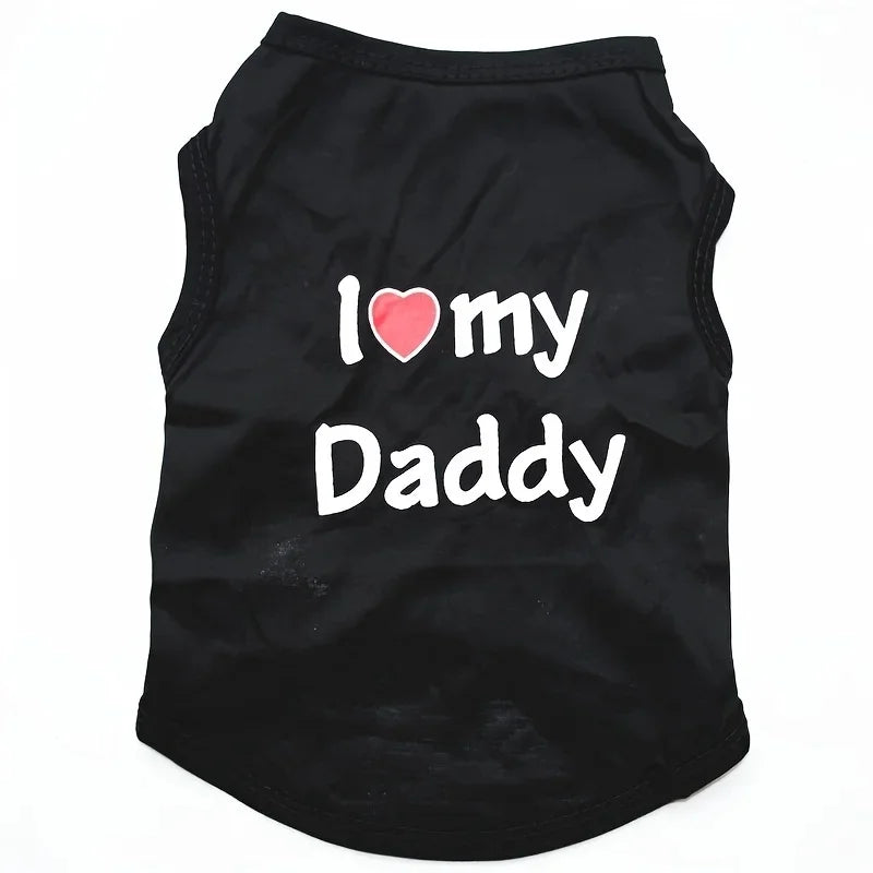 Pet Couple Clothes I Love My Daddy / Mom Puppy Tank Top Summer Sleeveless T-Shirt for Small Dogs Cute Pet Outfit