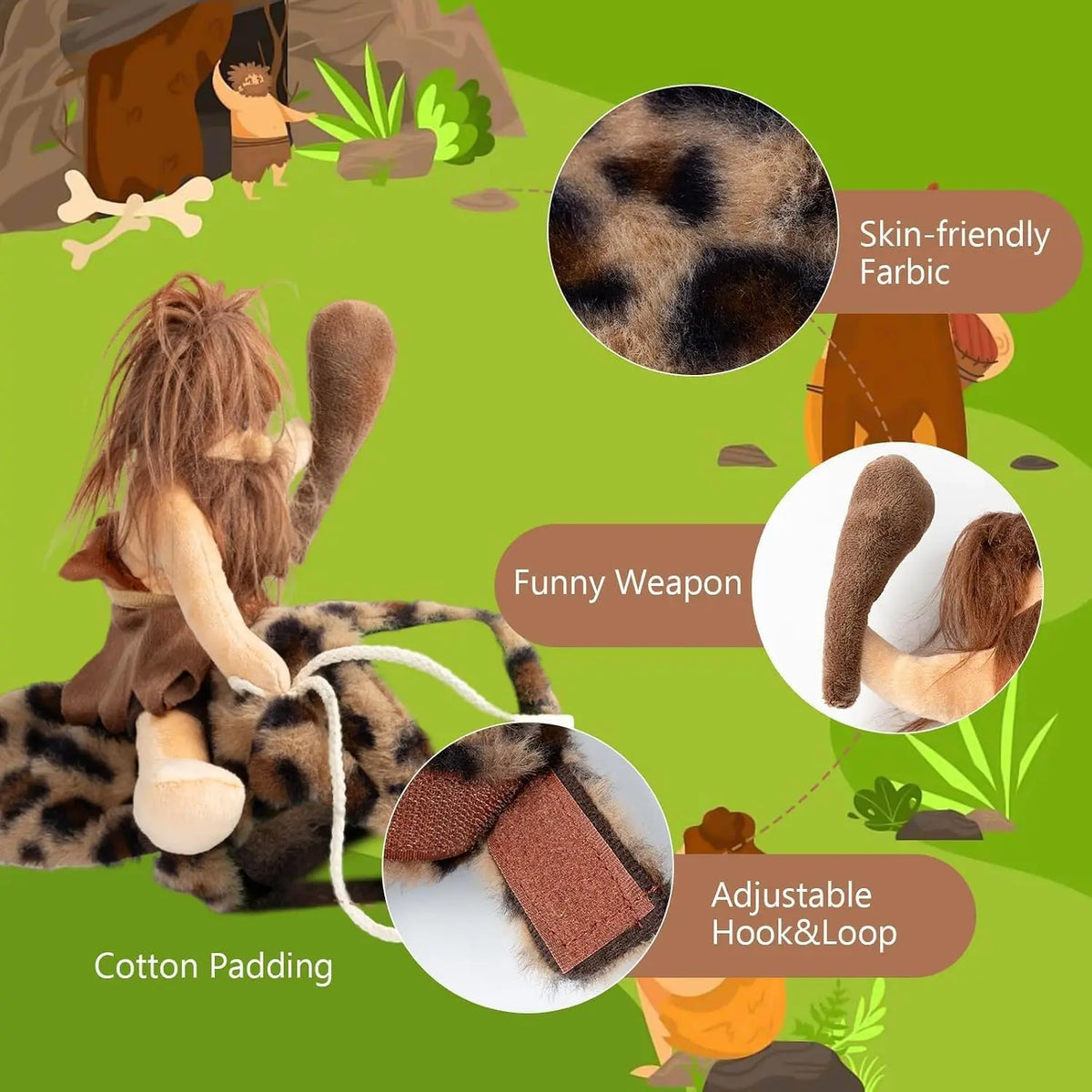 Dog Halloween Costume Funny Dog Cowboy Riding Costume Pet Costume Cat Suit Cowboy Rider Style for Small Medium Large Dogs (Primitive Man, Medium)