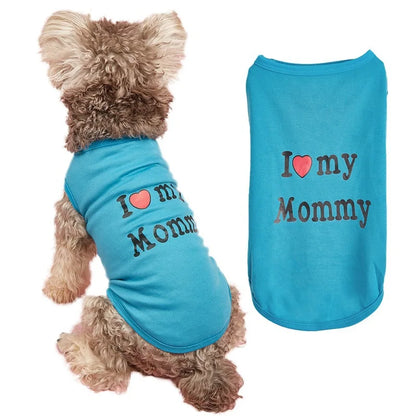 Pet Couple Clothes I Love My Daddy / Mom Puppy Tank Top Summer Sleeveless T-Shirt for Small Dogs Cute Pet Outfit
